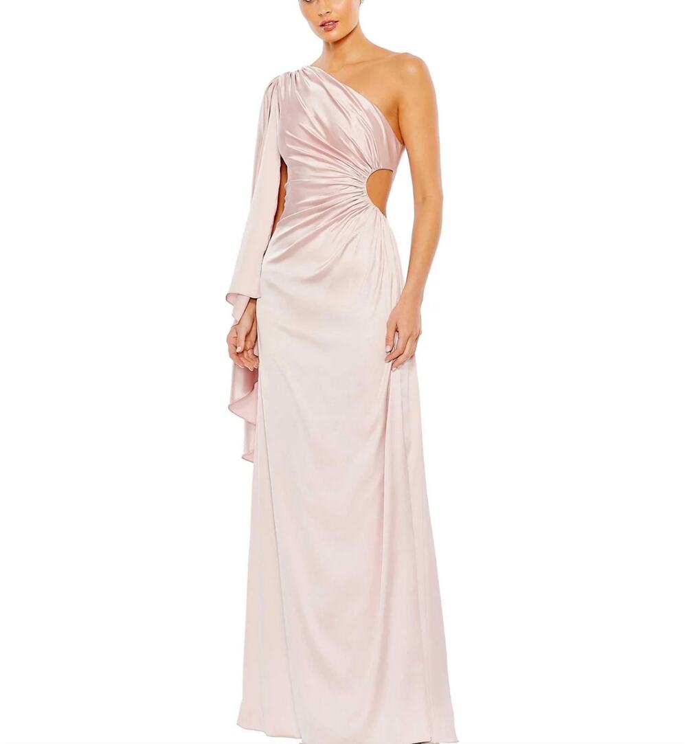 Mac Duggal 68340 Pink Evening Gown Satin One Shoulder Formal Column Dress Size 4